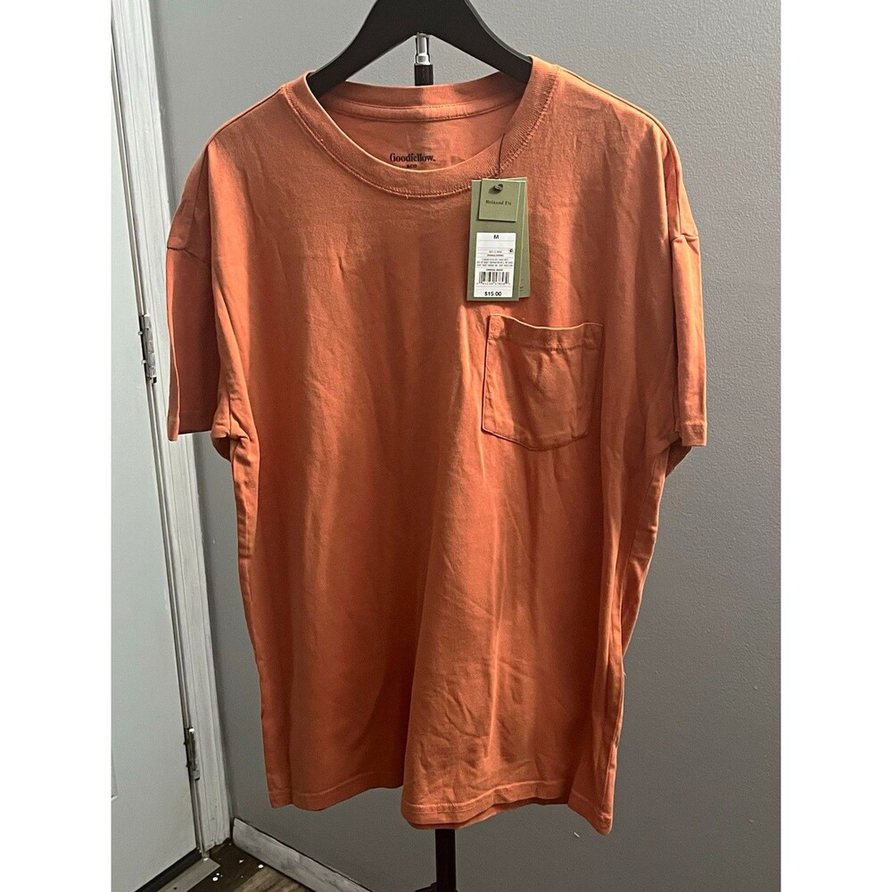 Goodfellow & Co Men's Orange Solid Pocket Crew Neck Relaxed Fit Tee M